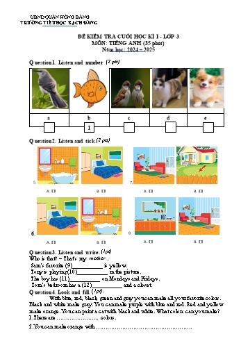 Đề kiểm tra cuối học kì I môn Tiếng Anh Lớp 3 - Năm học 2024-2025 - Trường Tiểu học Bạch Đằng (Có đáp án)