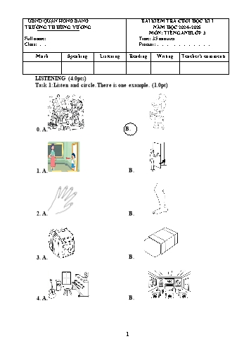 Đề kiểm tra cuối học kì I môn Tiếng Anh Lớp 3 - Năm học 2024-2025 - Trường Tiểu học Hùng Vương