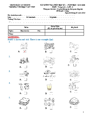 Đề kiểm tra cuối học kì I môn Tiếng Anh Lớp 4 - Năm học 2024-2025 - Trường Tiểu học Tân Tiến (Có đáp án + Ma trận)