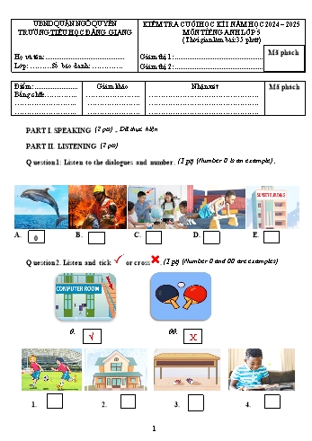 Đề kiểm tra cuối học kì I môn Tiếng Anh Lớp 5 - Năm học 2024-2025 - Trường Tiểu học Đằng Giang (Có đáp án + Ma trận)
