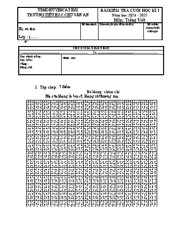 Đề kiểm tra cuối học kì I môn Tiếng Việt Lớp 1 - Năm học 2024-2025 - Trường Tiểu học Chu Văn An (Có đáp án)