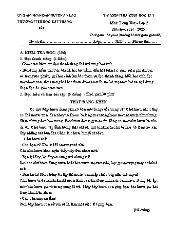 Đề kiểm tra cuối học kì I môn Tiếng Việt Lớp 2 - Năm học 2024-2025 - Trường Tiểu học Bát Tràng (Có đáp án)