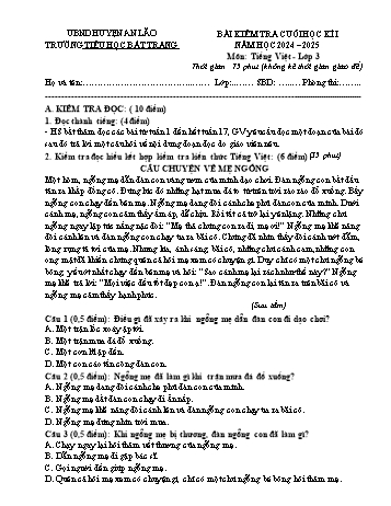 Đề kiểm tra cuối học kì I môn Tiếng Việt Lớp 3 - Năm học 2024-2025 - Trường Tiểu học Bát Tràng (Có đáp án)