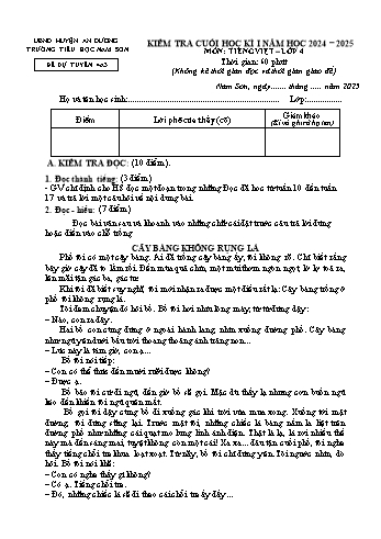Đề kiểm tra cuối học kì I năm học 2024-2025 môn Tiếng Việt Lớp 4 - Mã 4A3 - Trường Tiểu học Nam Sơn (Có đáp án + Ma trận)