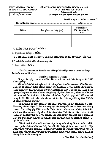Đề kiểm tra cuối học kì I năm học 2024-2025 môn Tiếng Việt Lớp 4 - Mã 4A4 - Trường Tiểu học Nam Sơn (Có đáp án + Ma trận)
