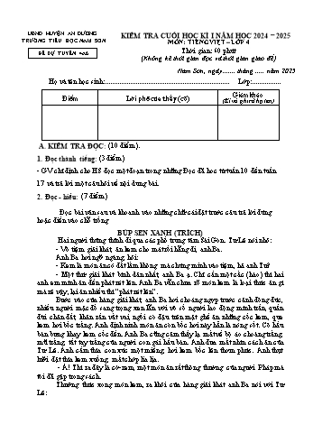 Đề kiểm tra cuối học kì I năm học 2024-2025 môn Tiếng Việt Lớp 4 - Mã 4A6 - Trường Tiểu học Nam Sơn (Có đáp án + Ma trận)