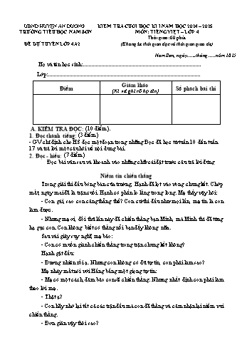 Đề kiểm tra cuối học kì I năm học 2024-2025 môn Tiếng Việt Lớp 4 - Mã 4A2 - Trường Tiểu học Nam Sơn (Có đáp án + Ma trận)