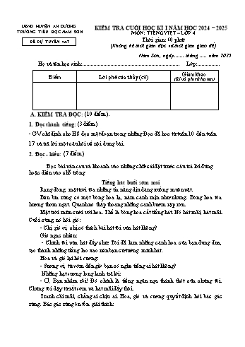 Đề kiểm tra cuối học kì I năm học 2024-2025 môn Tiếng Việt Lớp 4 - Mã 4A7 - Trường Tiểu học Nam Sơn (Có đáp án + Ma trận)