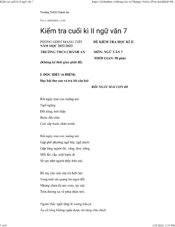 Đề kiểm tra cuối học kì II môn Ngữ văn 7 - Năm học 2022-2023 - Trường THCS Chánh An (Có đáp án + Ma trận)