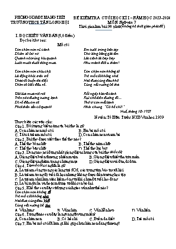 Đề kiểm tra cuối học kỳ I môn Ngữ văn 7 - Năm học 2023-2024 - Trường THCS Tân Long Hội (Có đáp án)