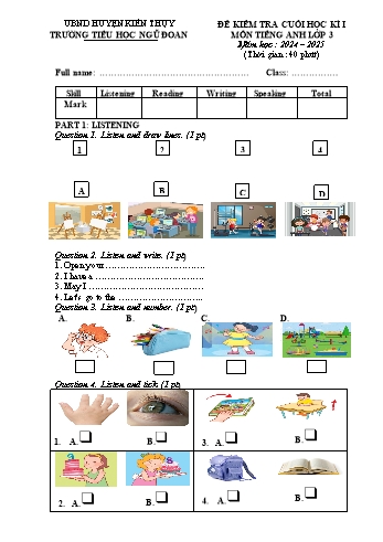 Đề kiểm tra cuối học kỳ I môn Tiếng Anh Lớp 3 - Năm học 2024-2025 - Trường Tiểu học Ngũ Đoan (Có đáp án + File nghe)