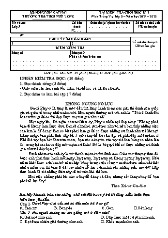 Đề kiểm tra cuối học kỳ I môn Tiếng Việt 5 - Năm học 2024-2025 - Trường TH&THCS Phù Long (Có đáp án + Ma trận)