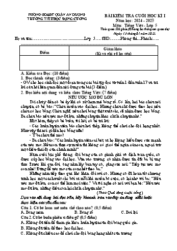 Đề kiểm tra cuối học kỳ I môn Tiếng Việt 5 - Năm học 2024-2025 - Trường Tiểu học Đặng Cương (Có đáp án)