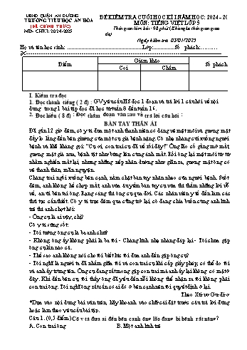Đề kiểm tra cuối học kỳ I môn Tiếng Việt 5 - Năm học 2024-2025 - Trường Tiểu học An Hòa (Có đáp án + Ma trận)