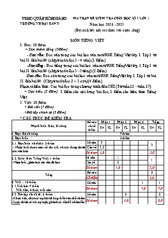 Đề kiểm tra cuối học kỳ I môn Tiếng Việt Lớp 1 (Kết nối tri thức) - Năm học 2024-2025 - Trường Tiểu học Đại Bản II (Có đáp án + Ma trận)