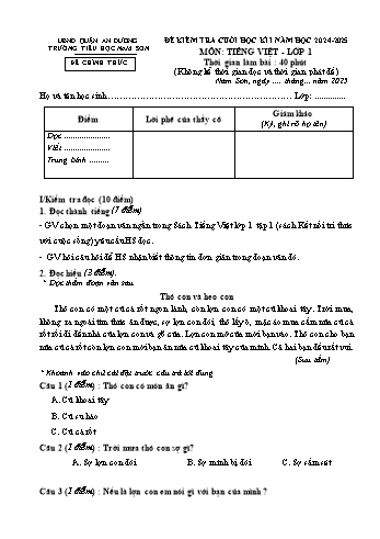 Đề kiểm tra cuối học kỳ I môn Tiếng Việt Lớp 1 - Năm học 2024-2025 - Trường Tiểu học Nam Sơn (Có đáp án + Ma trận)