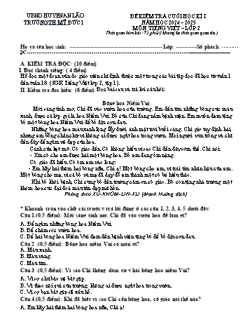 Đề kiểm tra cuối học kỳ I môn Tiếng Việt Lớp 2 - Năm học 2024-2025 - Trường Tiểu học Mỹ Đức I (Có đáp án)