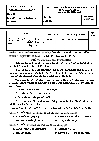 Đề kiểm tra cuối học kỳ I môn Tiếng Việt Lớp 2 - Năm học 2024-2025 - Trường Tiểu học Chu Văn An (Có đáp án + Ma trận)