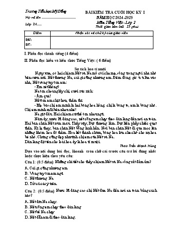 Đề kiểm tra cuối học kỳ I môn Tiếng Việt Lớp 2 - Năm học 2024-2025 - Trường Tiểu học Mỹ Đồng (Có đáp án + Ma trận)
