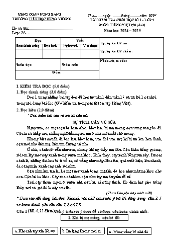 Đề kiểm tra cuối học kỳ I môn Tiếng Việt Lớp 2 - Năm học 2024-2025 - Trường Tiểu học Hùng Vương (Có đáp án)