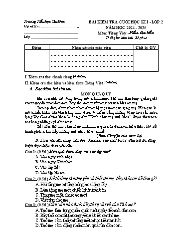 Đề kiểm tra cuối học kỳ I môn Tiếng Việt Lớp 2 - Năm học 2024-2025 - Trường Tiểu học Gia Đức