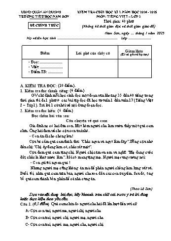 Đề kiểm tra cuối học kỳ I môn Tiếng Việt Lớp 2 - Năm học 2024-2025 - Trường Tiểu học Nam Sơn (Có đáp án + Ma trận)
