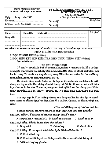 Đề kiểm tra cuối học kỳ I môn Tiếng Việt Lớp 2 - Năm học 2024-2025 - Trường Tiểu học Kim Đồng (Có đáp án + Ma trận)