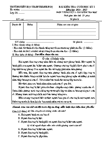 Đề kiểm tra cuối học kỳ I môn Tiếng Việt Lớp 2 - Năm học 2024-2025 - Trường Tiểu học Trần Thành Ngọ (Có đáp án)