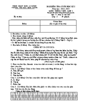 Đề kiểm tra cuối học kỳ I môn Tiếng Việt Lớp 2 - Năm học 2024-2025 - Trường Tiểu học Đặng Cương (Có đáp án + Ma trận)