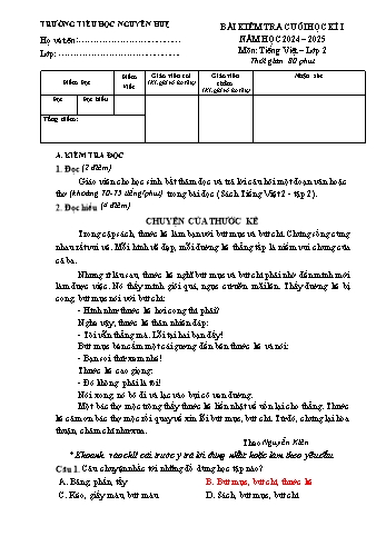 Đề kiểm tra cuối học kỳ I môn Tiếng Việt Lớp 2 - Năm học 2024-2025 - Trường Tiểu học Nguyễn Huệ (Có đáp án)
