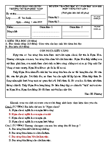 Đề kiểm tra cuối học kỳ I môn Tiếng Việt Lớp 2 - Năm học 2024-2025 - Trường Tiểu học Trần Quốc Toản (Có đáp án + Ma trận)