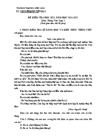 Đề kiểm tra cuối học kỳ I môn Tiếng Việt Lớp 2 - Năm học 2024-2025 - Trường TH&THCS Hiền Hào (Có đáp án + Ma trận)