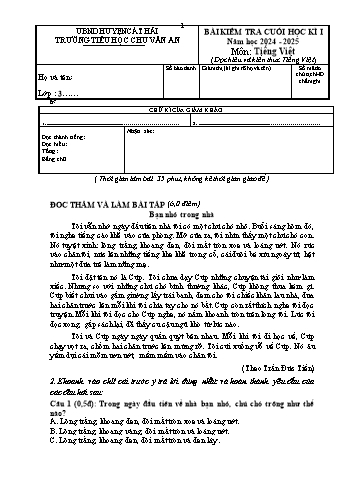 Đề kiểm tra cuối học kỳ I môn Tiếng Việt Lớp 3 - Năm học 2024-2025 - Trường Tiểu học Chu Văn An (Có đáp án + Ma trận)