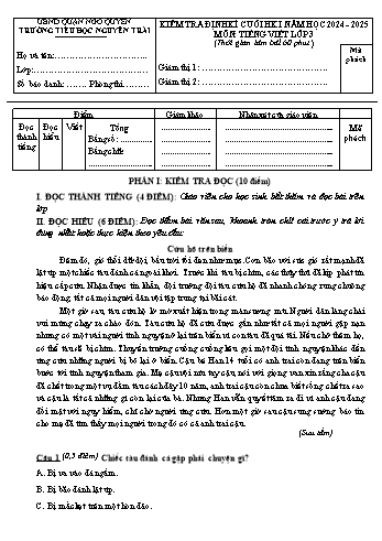 Đề kiểm tra cuối học kỳ I môn Tiếng Việt Lớp 3 - Năm học 2024-2025 - Trường Tiểu học Nguyễn Trãi (Có đáp án + Ma trận)