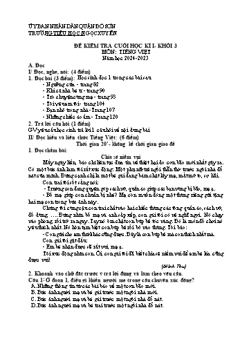 Đề kiểm tra cuối học kỳ I môn Tiếng Việt Lớp 3 - Năm học 2024-2025 - Trường Tiểu học Ngọc Xuyên (Có đáp án)