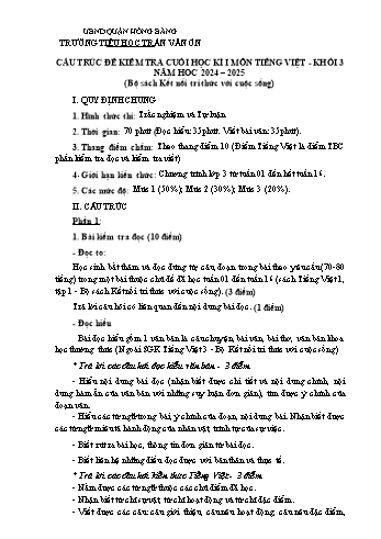 Đề kiểm tra cuối học kỳ I môn Tiếng Việt Lớp 3 - Năm học 2024-2025 - Trường Tiểu học Trần Văn Ơn (Có đáp án + Ma trận)