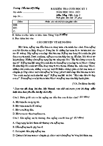 Đề kiểm tra cuối học kỳ I môn Tiếng Việt Lớp 3 - Năm học 2024-2025 - Trường Tiểu học Mỹ Đồng (Có đáp án + Ma trận)