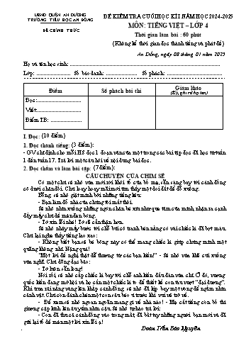 Đề kiểm tra cuối học kỳ I môn Tiếng Việt Lớp 4 - Năm học 2024-2025 - Trường Tiểu học An Đồng (Có đáp án + Ma trận)