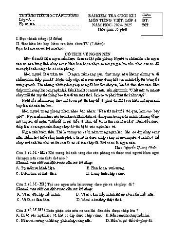 Đề kiểm tra cuối học kỳ I môn Tiếng Việt Lớp 4 - Năm học 2024-2025 - Trường Tiểu học Tân Dương (Có đáp án + Ma trận)