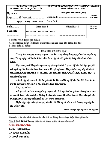 Đề kiểm tra cuối học kỳ I môn Tiếng Việt Lớp 4 - Năm học 2024-2025 - Trường Tiểu học Trần Quốc Toản (Có đáp án + Ma trận)