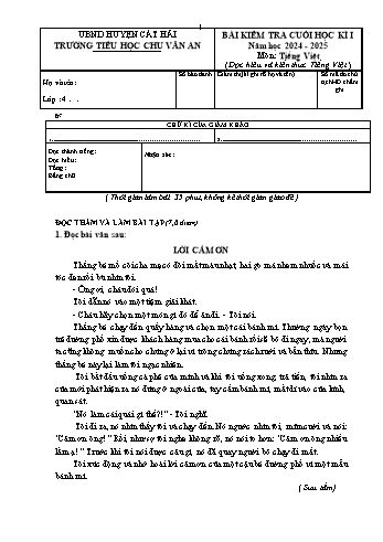 Đề kiểm tra cuối học kỳ I môn Tiếng Việt Lớp 4 - Năm học 2024-2025 - Trường Tiểu học Chu Văn An (Có đáp án + Ma trận)