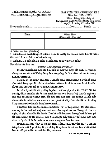 Đề kiểm tra cuối học kỳ I môn Tiếng Việt Lớp 4 - Năm học 2024-2025 - Trường Tiểu học Đặng Cương (Có đáp án)