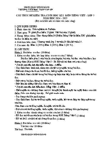Đề kiểm tra cuối học kỳ I môn Tiếng Việt Lớp 5 (Kết nối tri thức) - Năm học 2024-2025 - Trường Tiểu học Trần Văn Ơn (Có đáp án + Ma trận)