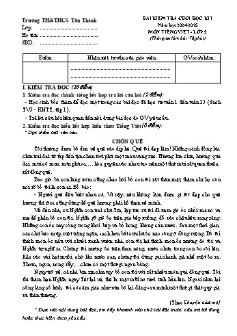 Đề kiểm tra cuối học kỳ I môn Tiếng Việt Lớp 5 (Kết nối tri thức) - Năm học 2024-2025 - Trường TH&THCS Tân Thành (Có đáp án + Ma trận)