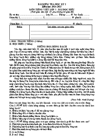 Đề kiểm tra cuối học kỳ I môn Tiếng Việt Lớp 5 - Năm học 2024-2025 - Trường Tiểu học Đồng Hòa