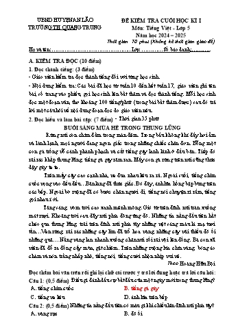 Đề kiểm tra cuối học kỳ I môn Tiếng Việt Lớp 5 - Năm học 2024-2025 - Trường Tiểu học Quang Trung (Có đáp án + Ma trận)