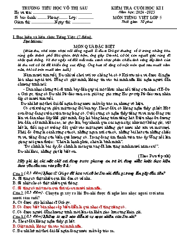 Đề kiểm tra cuối học kỳ I môn Tiếng Việt Lớp 5 - Năm học 2024-2025 - Trường Tiểu học Võ Thị Sáu (Có đáp án + Ma trận)