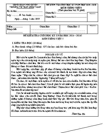 Đề kiểm tra cuối học kỳ I môn Tiếng Việt Lớp 5 - Năm học 2024-2025 - Trường Tiểu học Trần Quốc Toản (Có đáp án + Ma trận)
