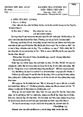 Đề kiểm tra cuối học kỳ I môn Tiếng Việt Lớp 5 - Năm học 2024-2025 - Trường Tiểu học An Lư