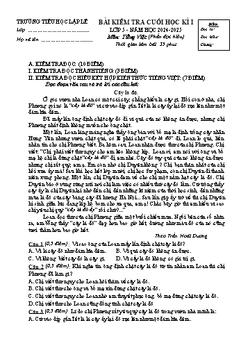 Đề kiểm tra cuối học kỳ I môn Tiếng Việt Lớp 5 - Năm học 2024-2025 - Trường Tiểu học Lập Lễ (Có đáp án + Ma trận)
